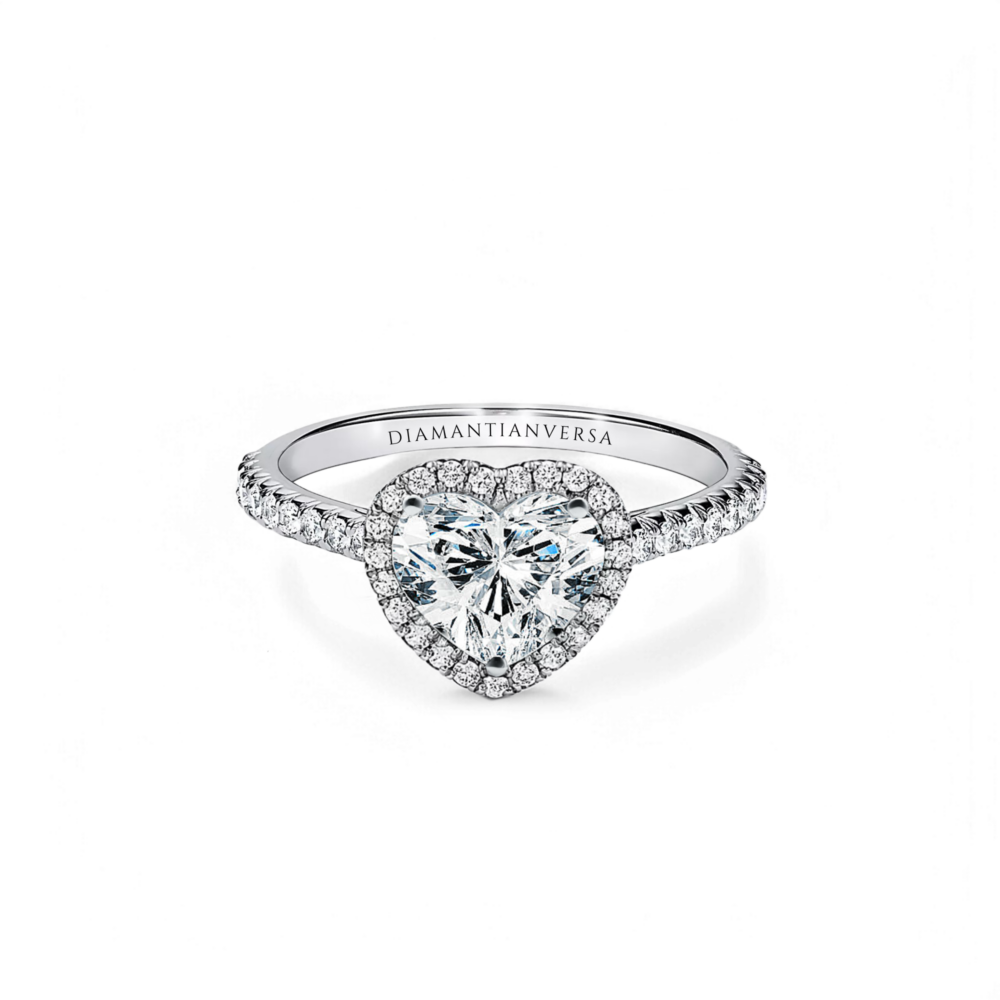 Anello con diamante solitario Halo - taglio cuore