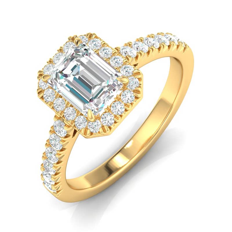 halo taglio smeraldo anello solitario diamanti