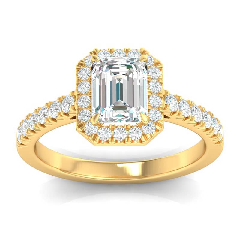 halo taglio smeraldo anello solitario diamanti