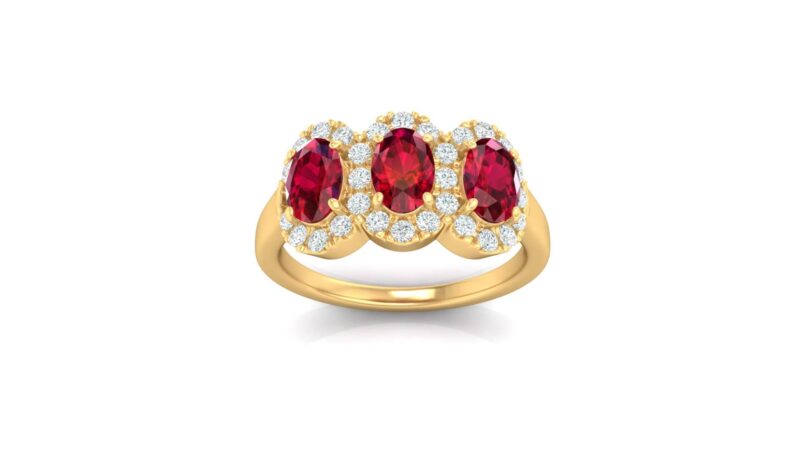 Anello halo trilogy diamanti e rubino