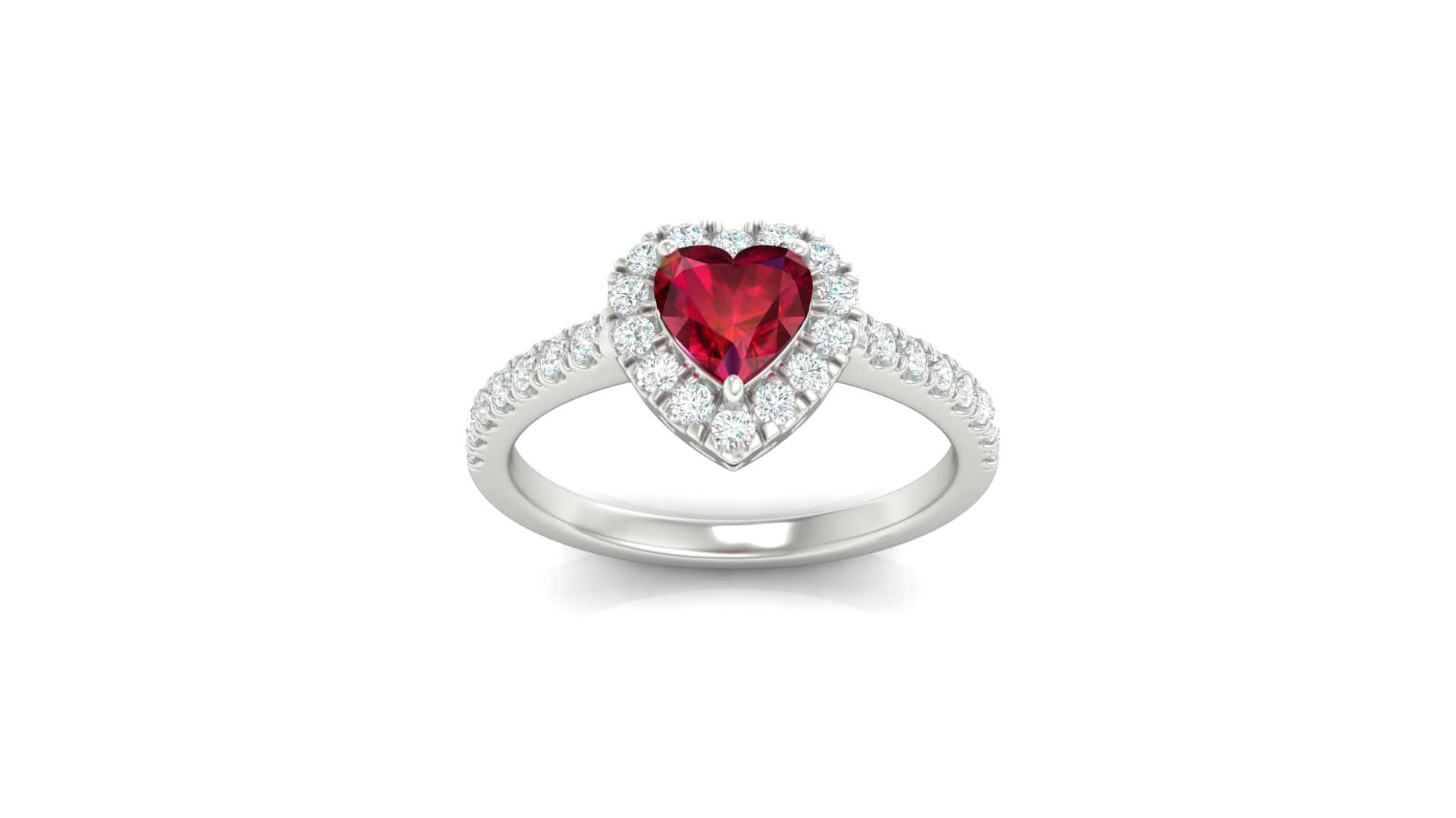 anello rubino taglio cuore e diamanti