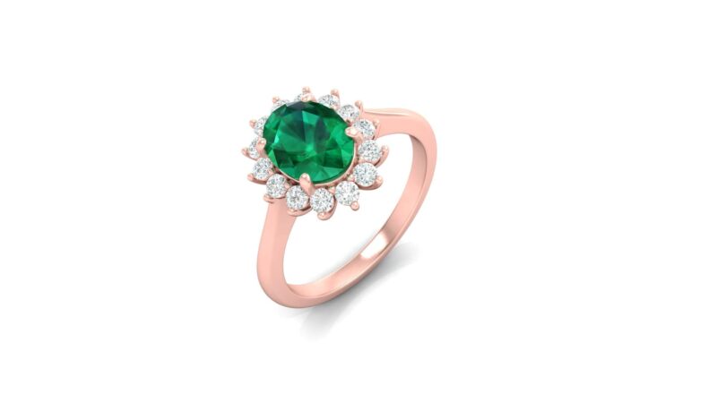 anello smeraldo e diamanti ovale