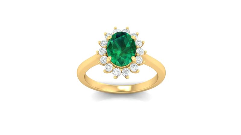 anello smeraldo e diamanti ovale