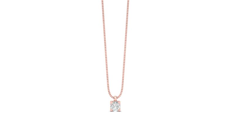 Collana punto luce diamante – taglio rotondo torretta oro rosa