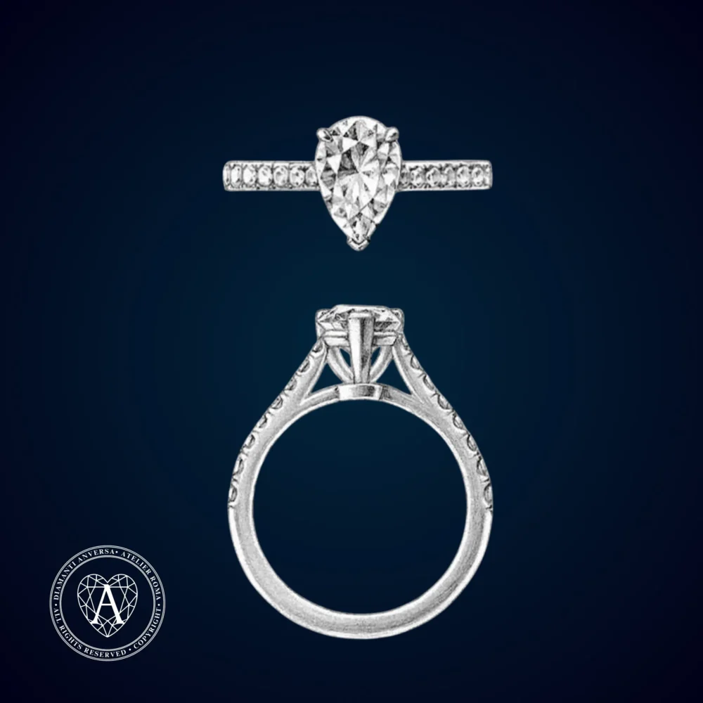 Solitario anello modello Cartier con diamanti – taglio goccia